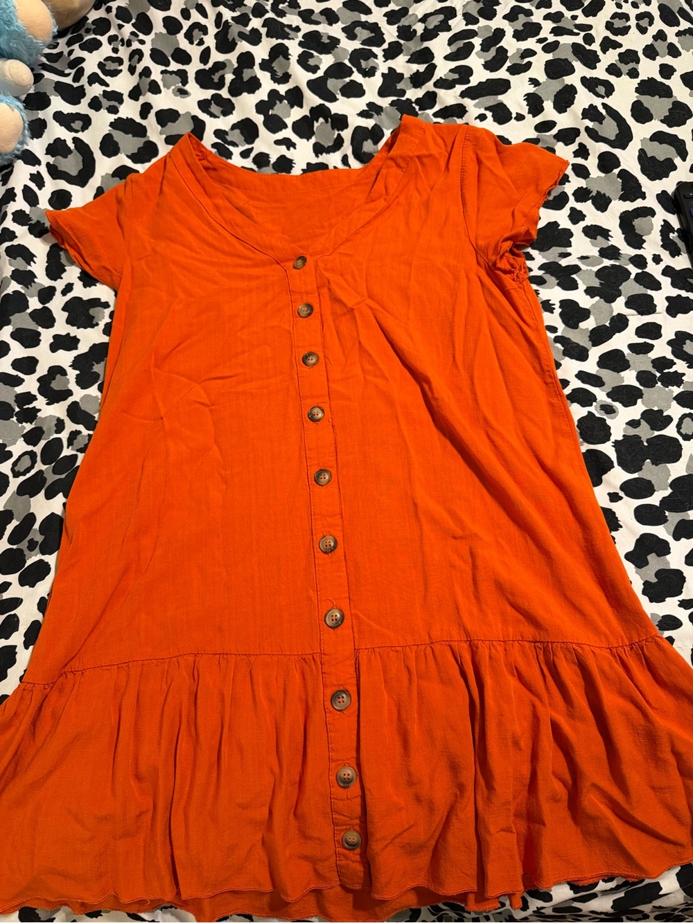 Amazon Orange Button-Front Ruffle Hem Women’s Dress